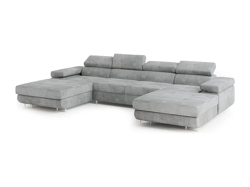 Canapé d'angle LYKKE Gris clair en velours avec fonction de couchage