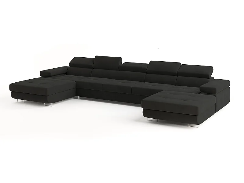 Canapé d'angle OMBRA Noir en velours avec fonction de couchage