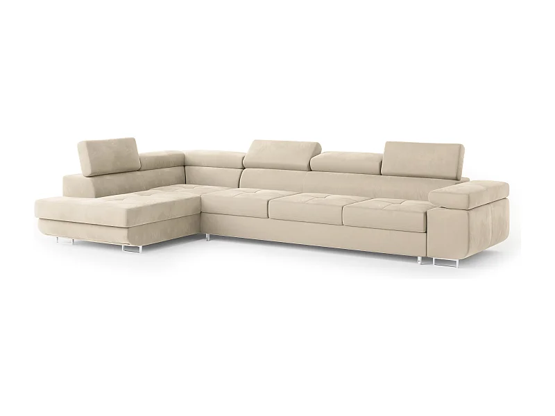 Canapé d'angle VICENTE Crème en velours avec fonction de couchage