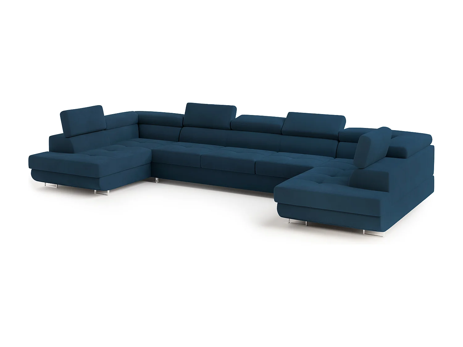 Canapé d'angle ISOLANO Bleu en velours avec fonction de couchage