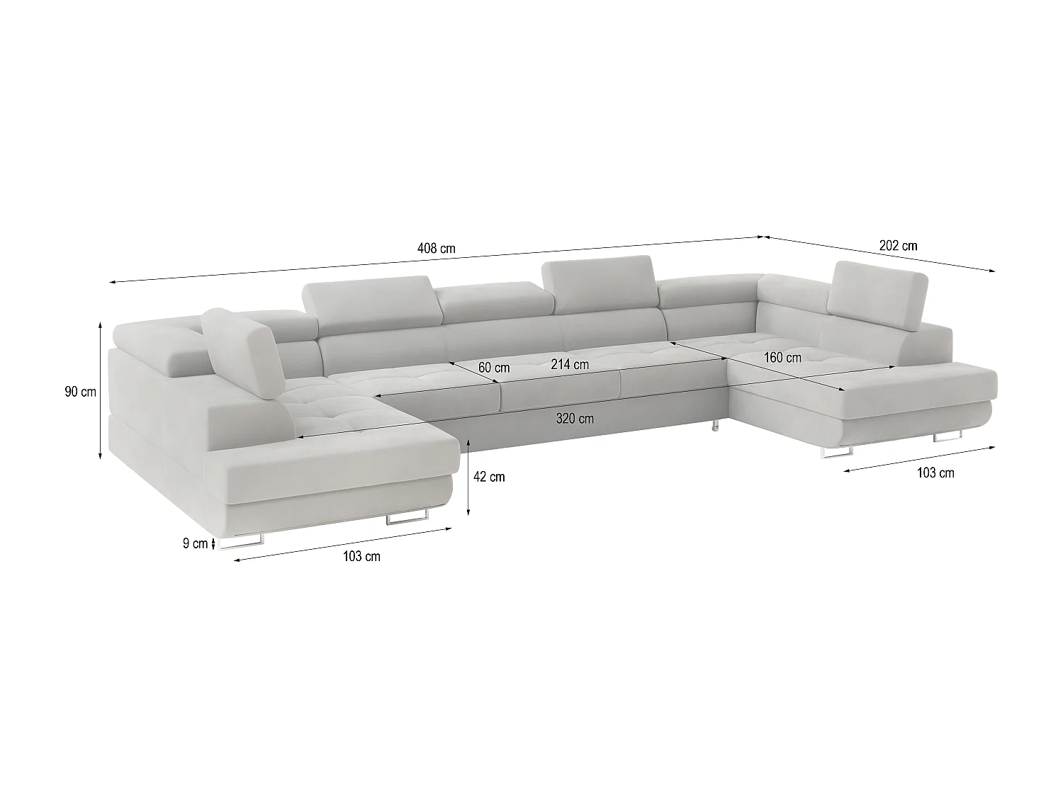 Canapé d'angle ISOLANO Bleu en velours avec fonction de couchage