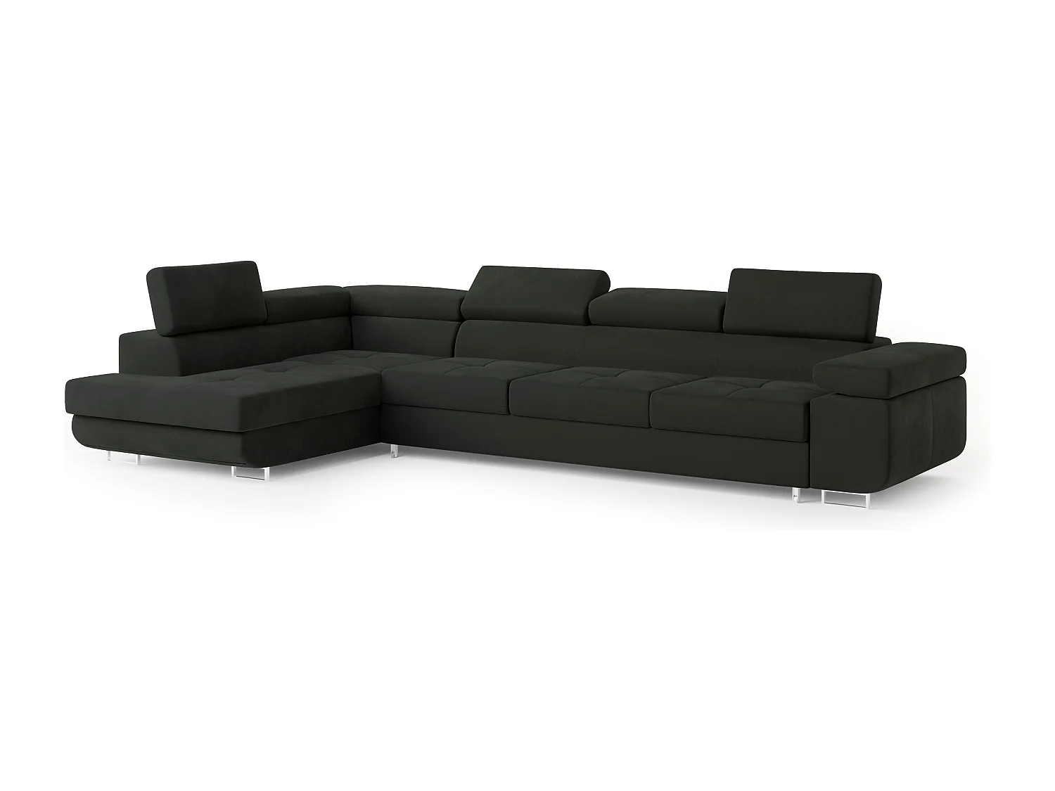 Canapé d'angle VICENTE Noir en velours avec fonction de couchage