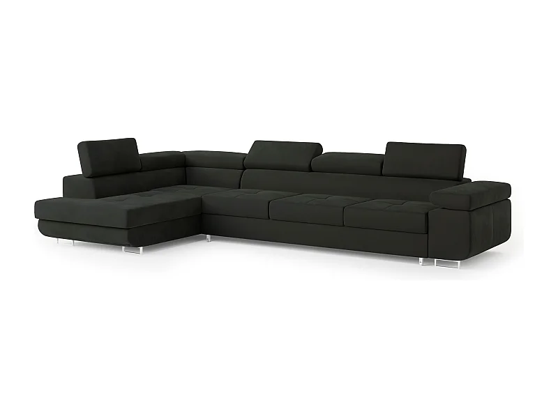 Canapé d'angle VICENTE Noir en velours avec fonction de couchage