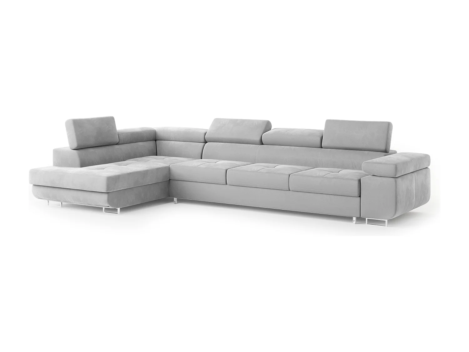 Canapé d'angle VICENTE Gris clair en velours avec fonction de couchage