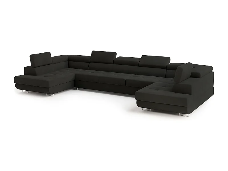 Canapé d'angle ISOLANO Noir en velours avec fonction de couchage