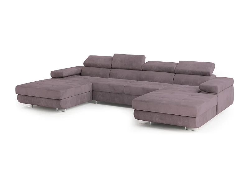 Canapé d'angle LYKKE Violet en velours avec fonction de couchage