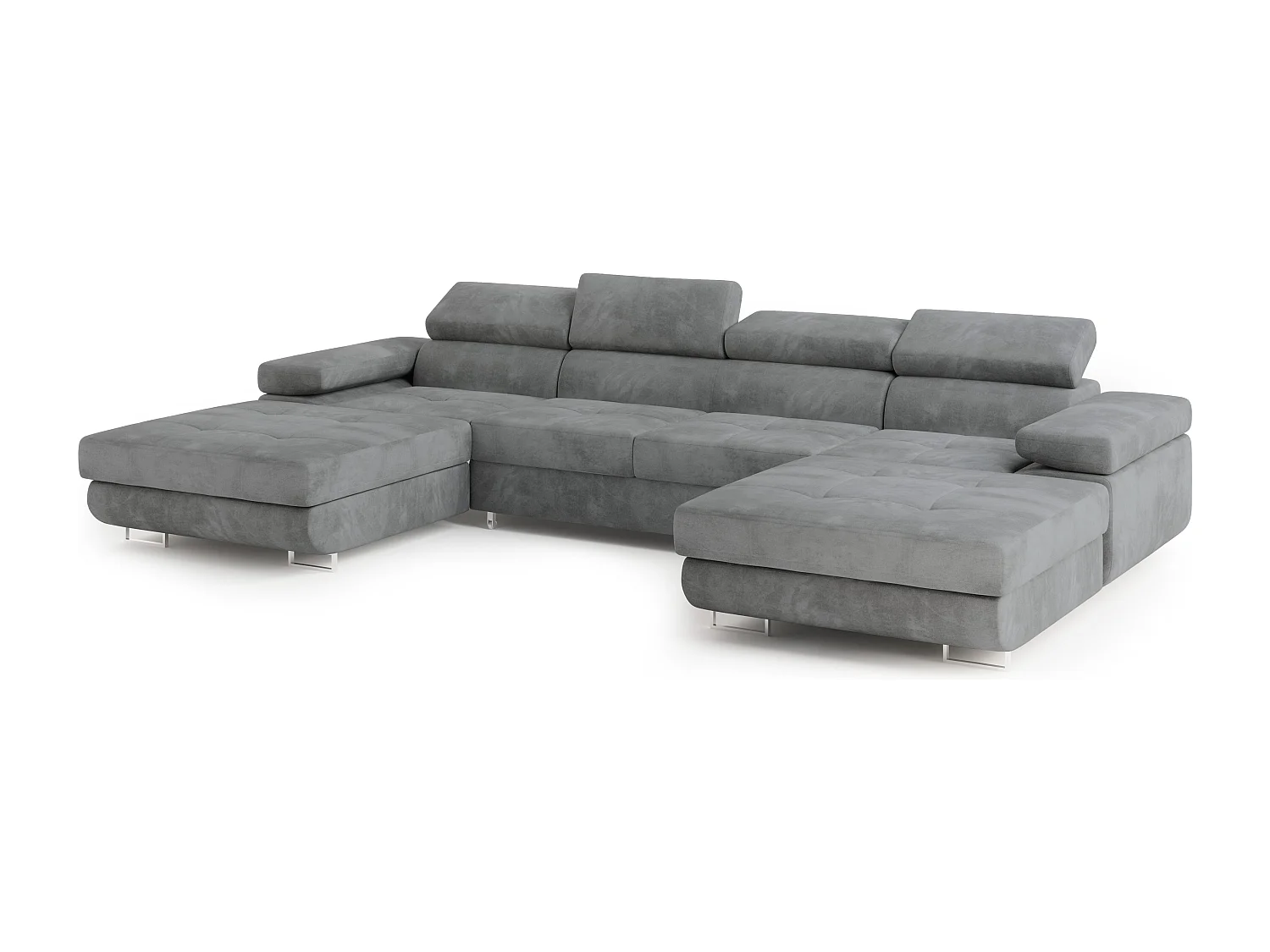 Canapé d'angle LYKKE Gris en velours avec fonction de couchage