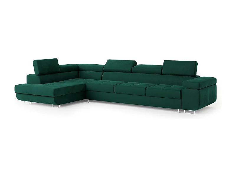 Canapé d'angle VICENTE Vert en velours avec fonction de couchage