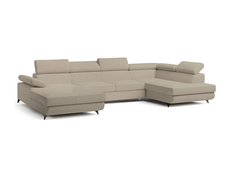 Canapé D'angle Rubano Beige En Bouclé Avec Fonction De Couchage