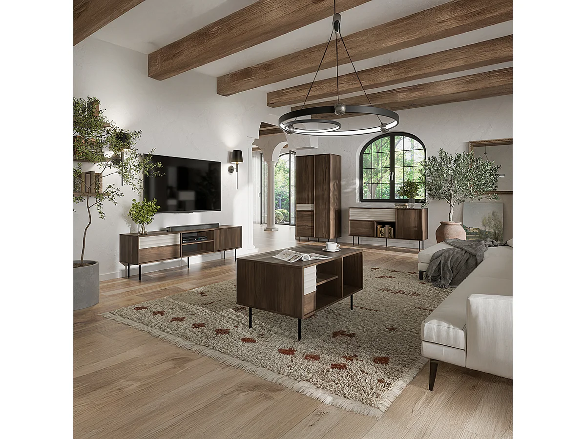 Meuble TV 2 portes 180 cm Astra Bois foncé et Cachemire