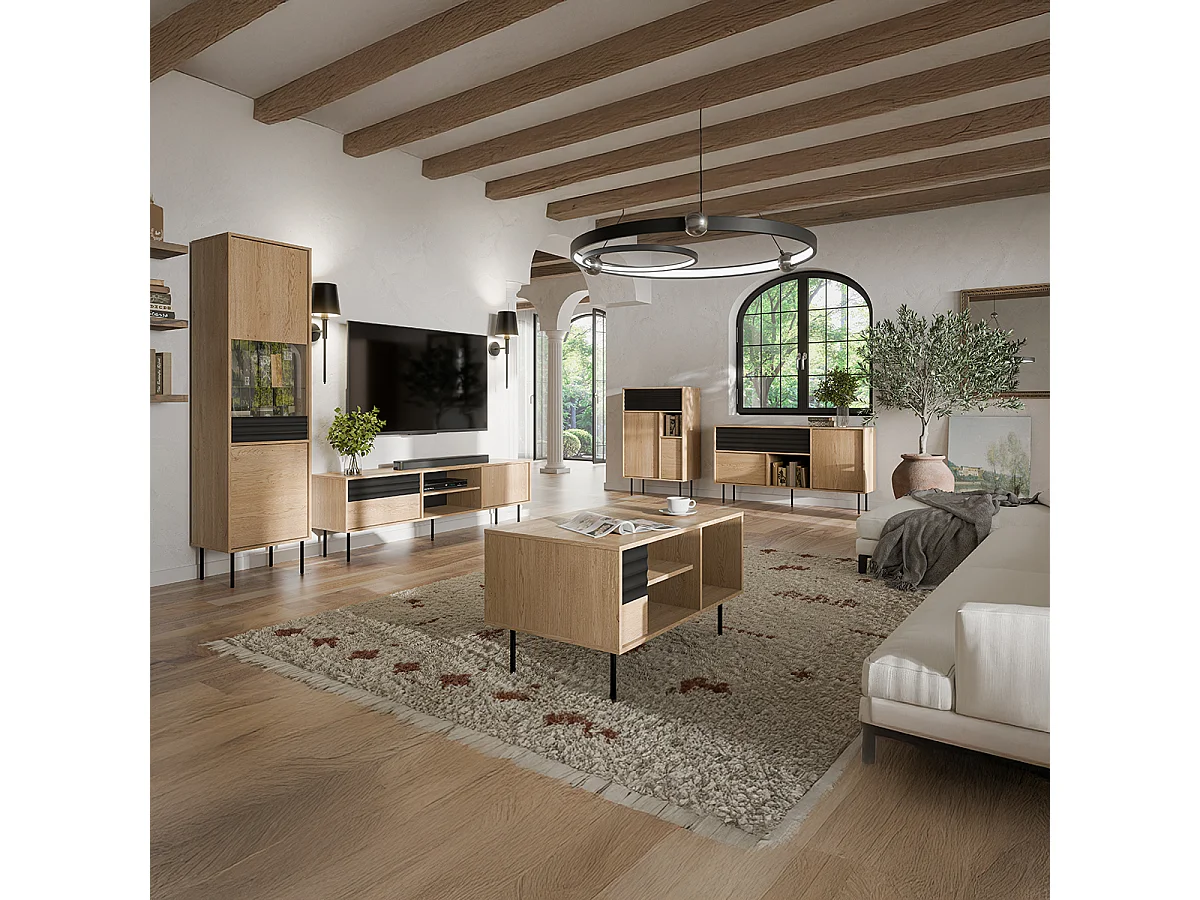 Meuble TV 2 portes 180 cm Astra Bois et Noir