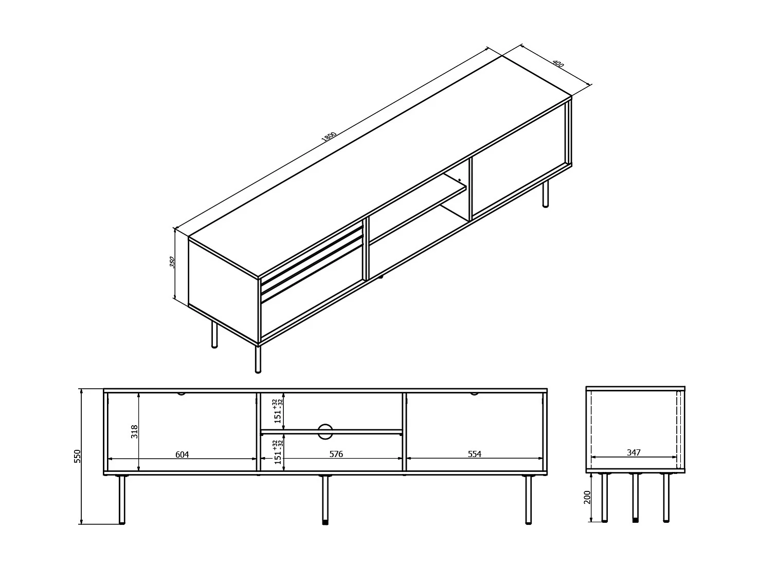 Astra træ og sort 2-dørs tv-bord 180 cm