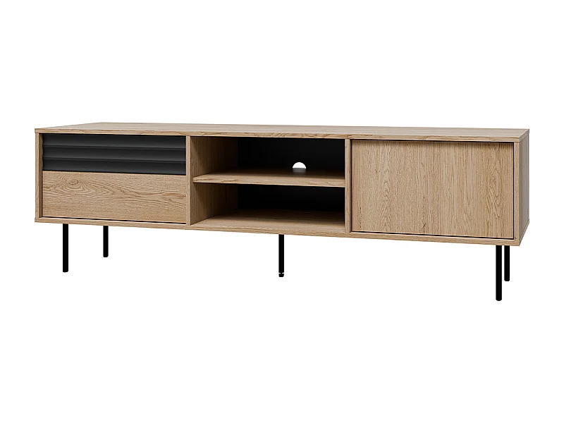 Meuble TV 2 portes 180 cm Astra Bois et Noir