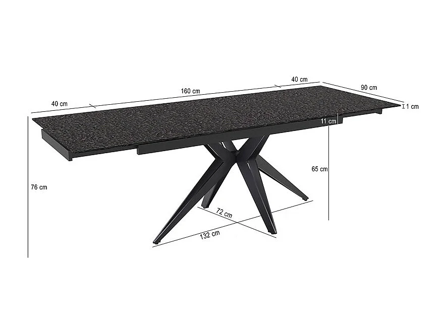Table extensible 160 à 240 cm verre bullé gris anthracite pied étoile - ATLANTA 06