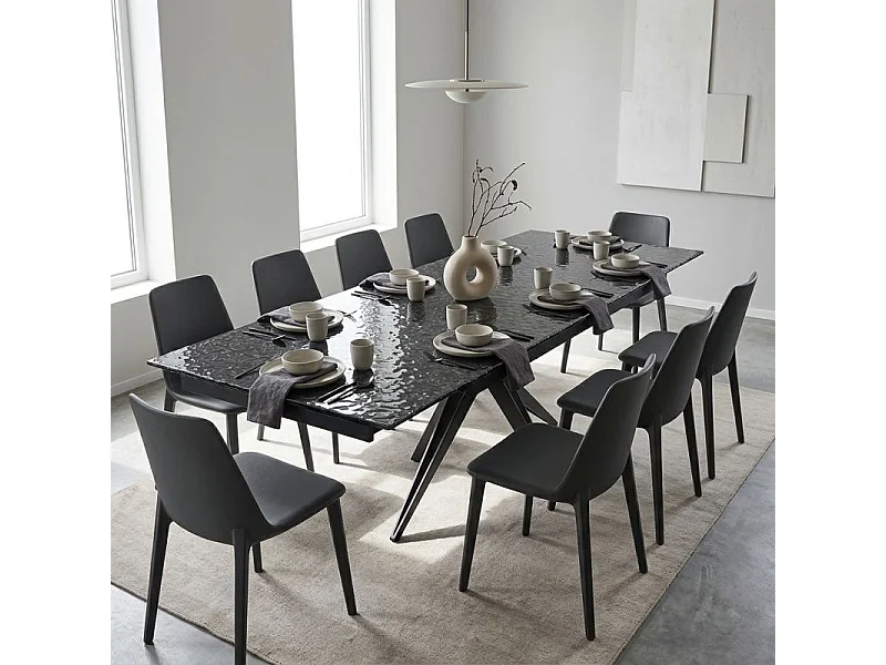 Table extensible 160 à 240 cm verre bullé gris anthracite pied étoile - ATLANTA 06
