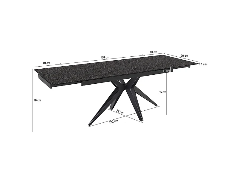 Table extensible 160 à 240 cm verre bullé gris anthracite pied étoile - ATLANTA 06