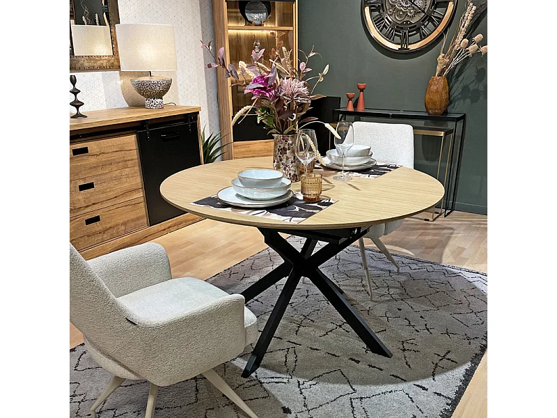 Table repas extensible 120/160 cm placage bois pieds métal – LORETTA