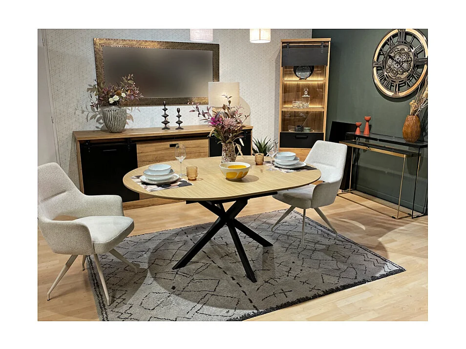 Table repas extensible 120/160 cm placage bois pieds métal – LORETTA