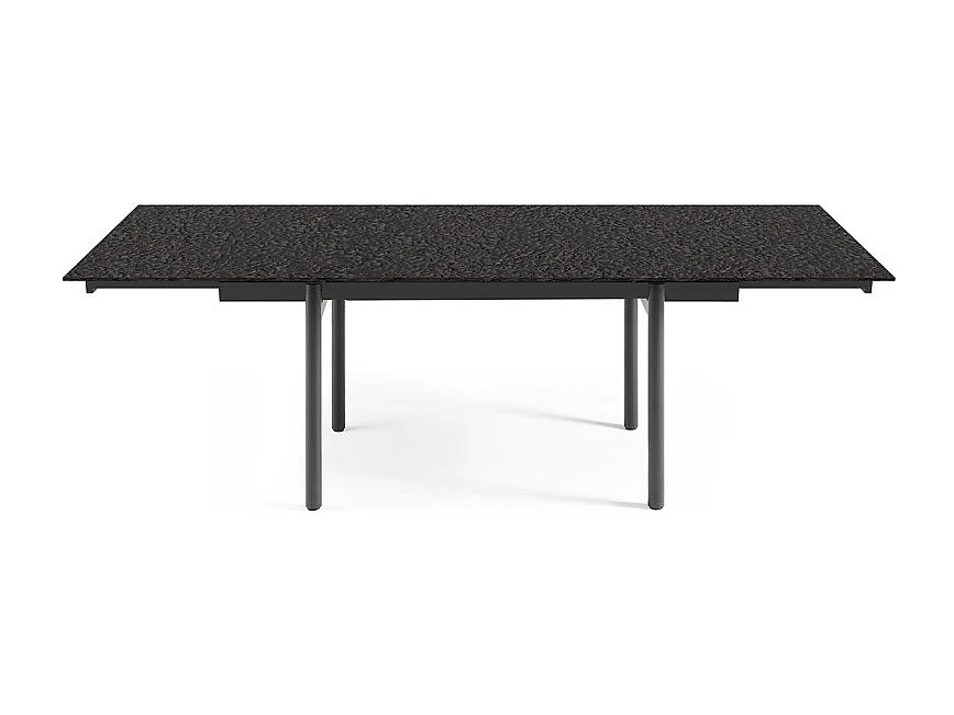 Table extensible 160 à 240 cm verre bullé gris anthracite pieds droits - ATLANTA 09