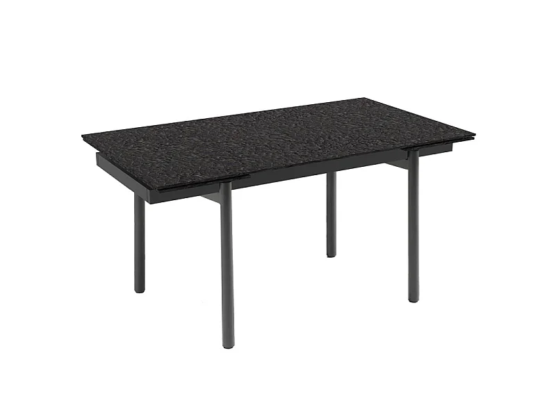 Table extensible 160 à 240 cm verre bullé gris anthracite pieds droits - ATLANTA 09