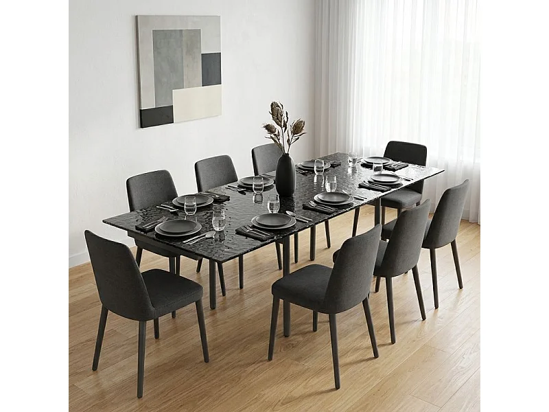 Table extensible 160 à 240 cm verre bullé gris anthracite pieds droits - ATLANTA 09