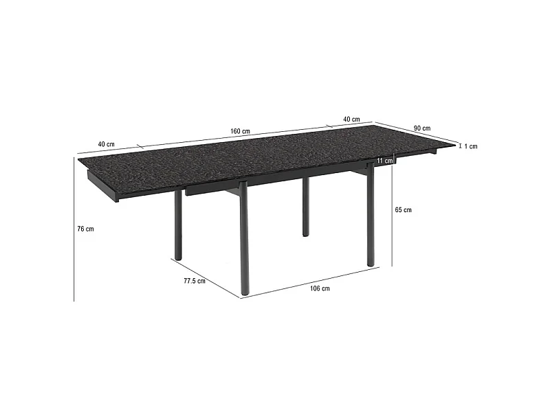 Table extensible 160 à 240 cm verre bullé gris anthracite pieds droits - ATLANTA 09