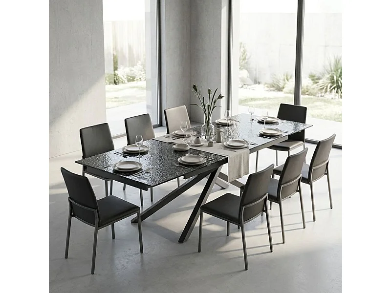 Table extensible 160 à 240 cm verre bullé gris anthracite pied torsadé - ATLANTA 05