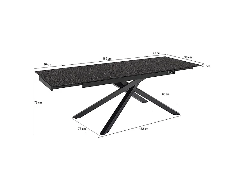 Table extensible 160 à 240 cm verre bullé gris anthracite pied torsadé - ATLANTA 05