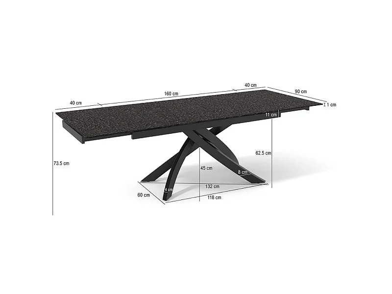 Table extensible 160 à 240 cm verre bullé gris anthracite pied entrecroisé - ATLANTA 11