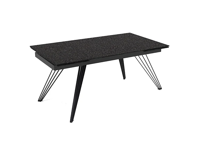 Table extensible 180 à 260 cm verre bullé gris anthracite pieds filaires - ATLANTA 01