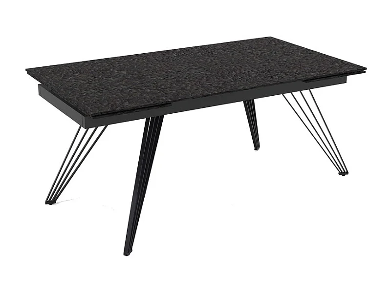 Table extensible 180 à 260 cm verre bullé gris anthracite pieds filaires - ATLANTA 01
