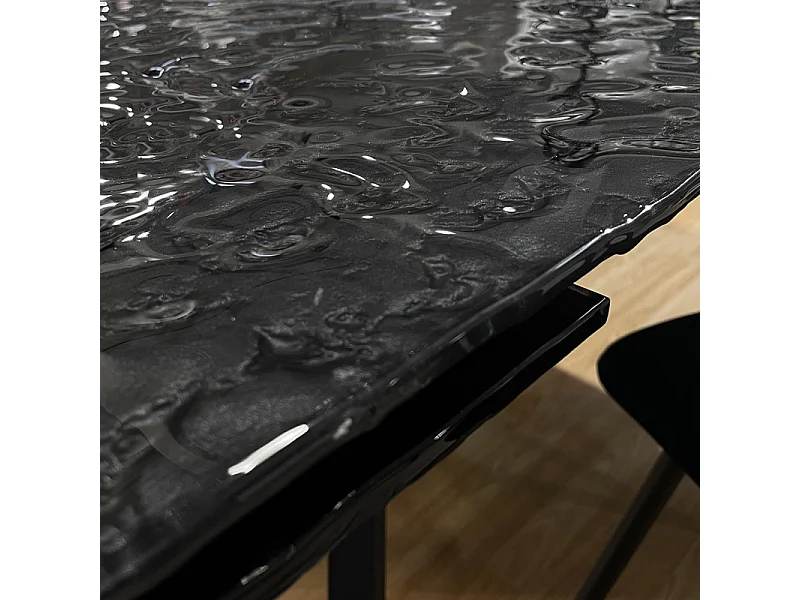 Table extensible 180 à 260 cm verre bullé gris anthracite pieds en V - ATLANTA 10