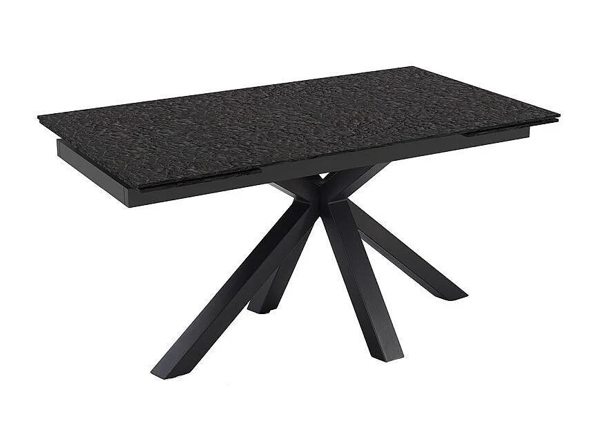 Table extensible 180 à 260 cm verre bullé gris anthracite pieds central croix - ATLANTA 04