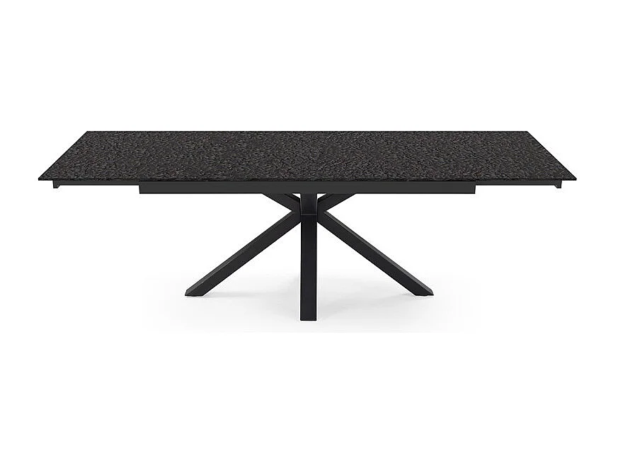 Table extensible 180 à 260 cm verre bullé gris anthracite pieds central croix - ATLANTA 04