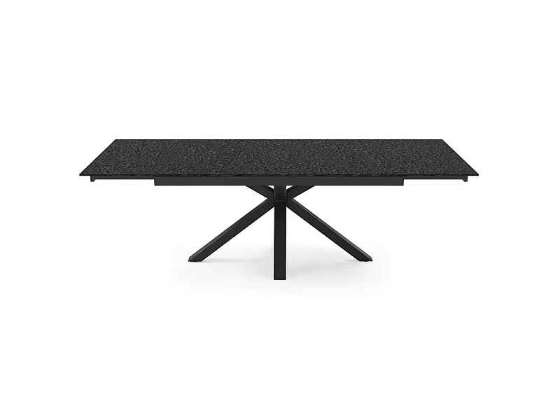 Table extensible 180 à 260 cm verre bullé gris anthracite pieds central croix - ATLANTA 04