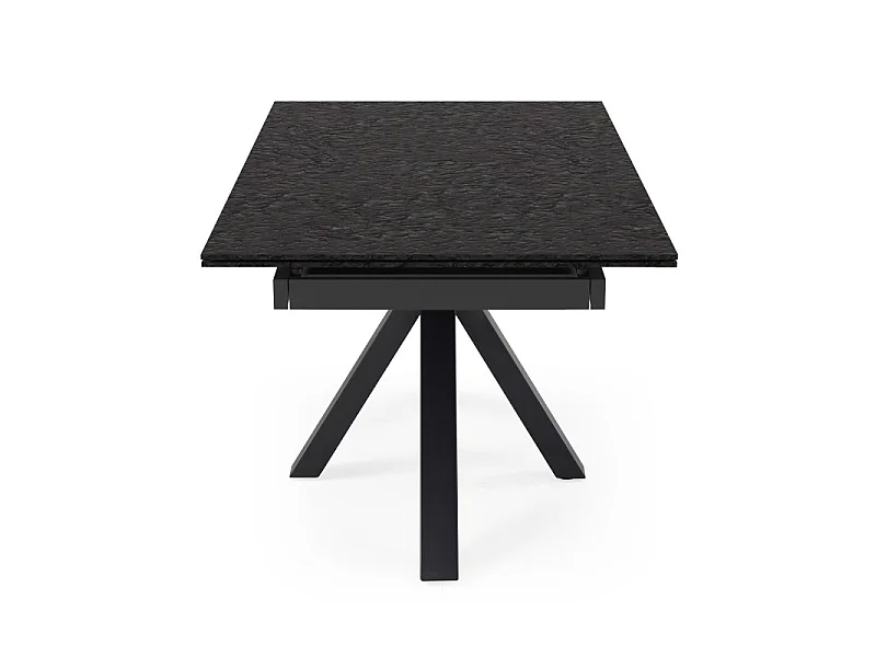 Table extensible 180 à 260 cm verre bullé gris anthracite pieds central croix - ATLANTA 04