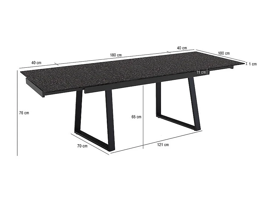 Table extensible 180 à 260 cm verre bullé gris anthracite pieds luge - ATLANTA 02