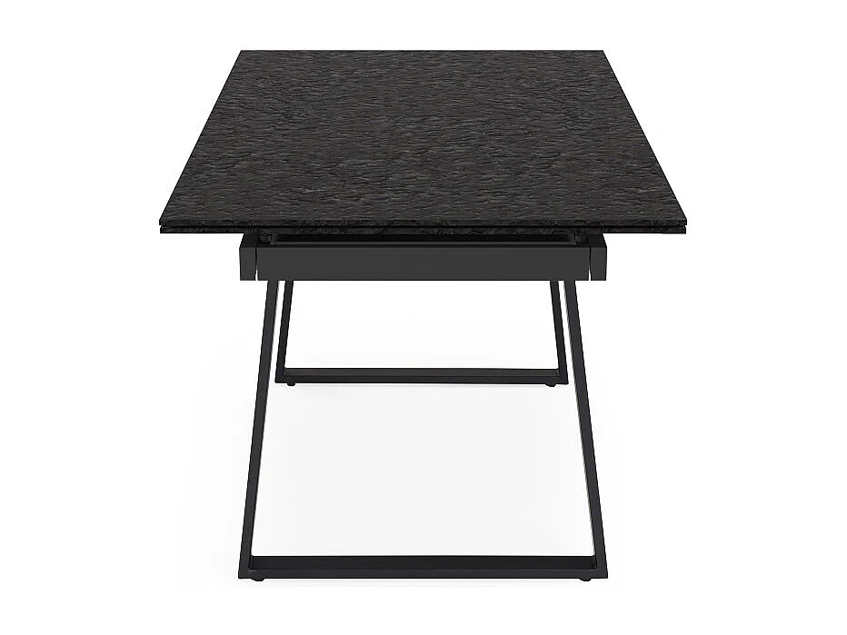 Table extensible 180 à 260 cm verre bullé gris anthracite pieds luge - ATLANTA 02