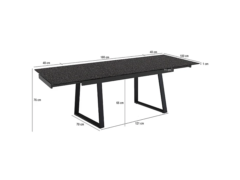 Table extensible 180 à 260 cm verre bullé gris anthracite pieds luge - ATLANTA 02