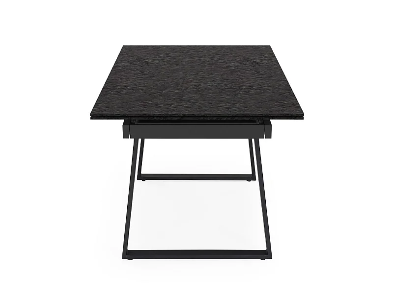 Table extensible 180 à 260 cm verre bullé gris anthracite pieds luge - ATLANTA 02