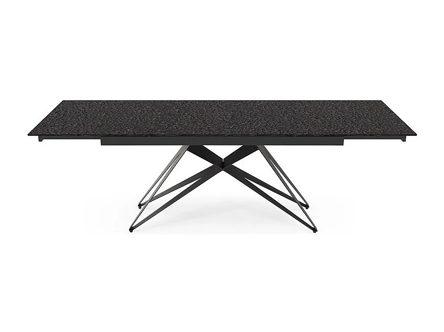 Table extensible 180 à 260 cm verre bullé gris anthracite pieds géométrique - ATLANTA 03