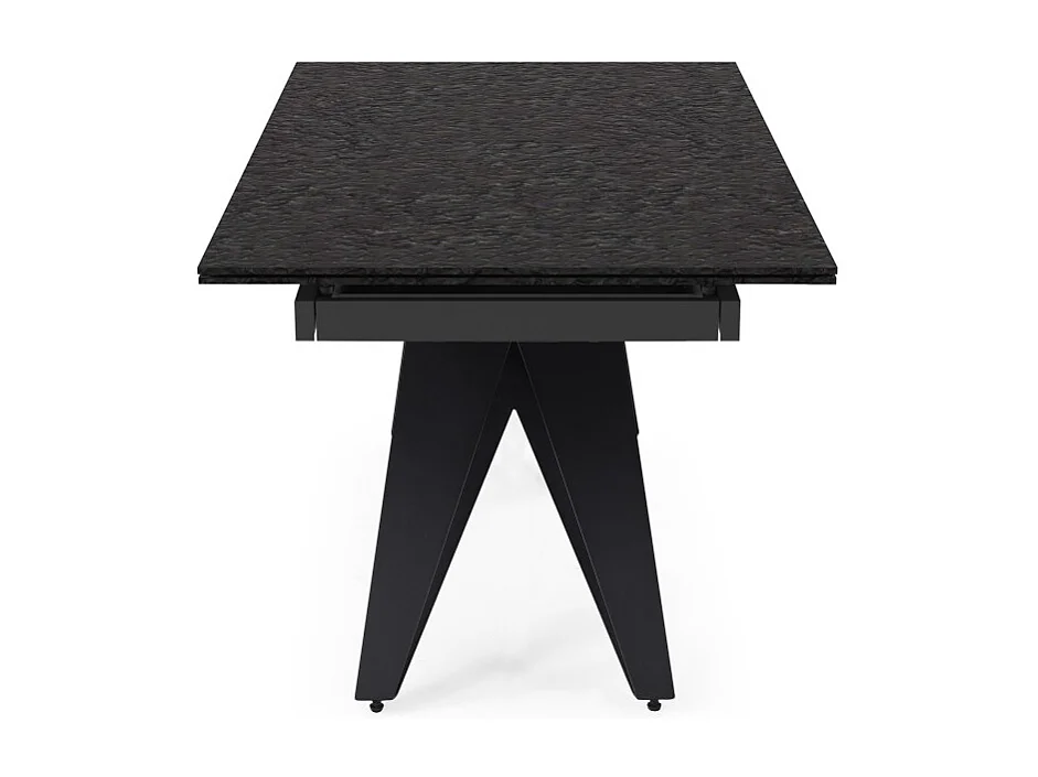 Table extensible 180 à 260 cm verre bullé gris anthracite pieds géométrique - ATLANTA 03