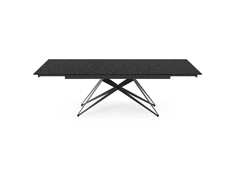 Table extensible 180 à 260 cm verre bullé gris anthracite pieds géométrique - ATLANTA 03