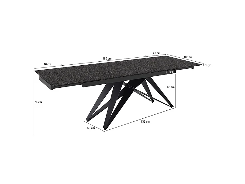 Table extensible 180 à 260 cm verre bullé gris anthracite pieds géométrique - ATLANTA 03