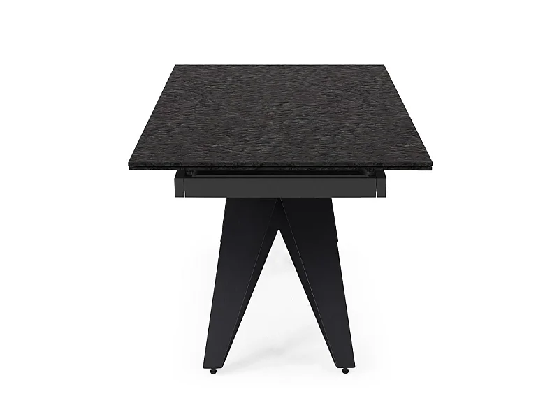 Table extensible 180 à 260 cm verre bullé gris anthracite pieds géométrique - ATLANTA 03