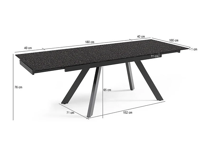 Table extensible 180 à 260 cm verre bullé gris anthracite pieds inclinés - ATLANTA 08