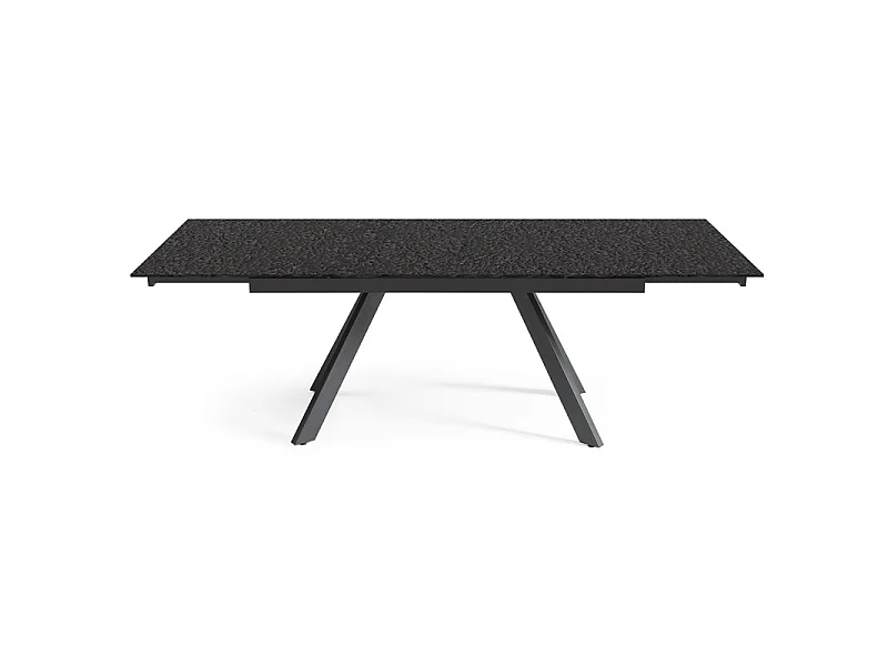 Table extensible 180 à 260 cm verre bullé gris anthracite pieds inclinés - ATLANTA 08