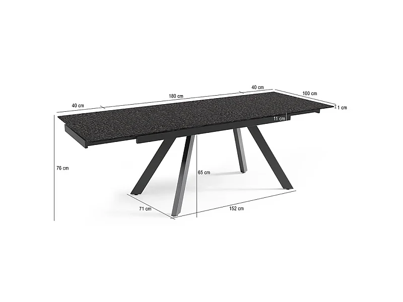Table extensible 180 à 260 cm verre bullé gris anthracite pieds inclinés - ATLANTA 08