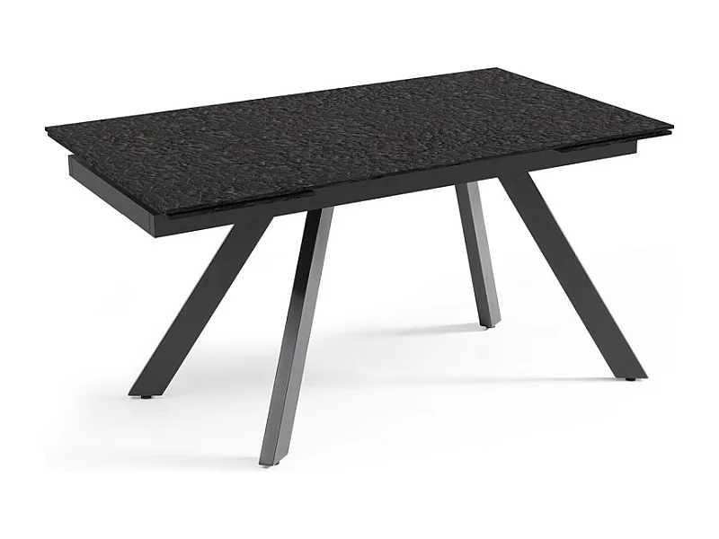 Table extensible 180 à 260 cm verre bullé gris anthracite pieds inclinés - ATLANTA 08