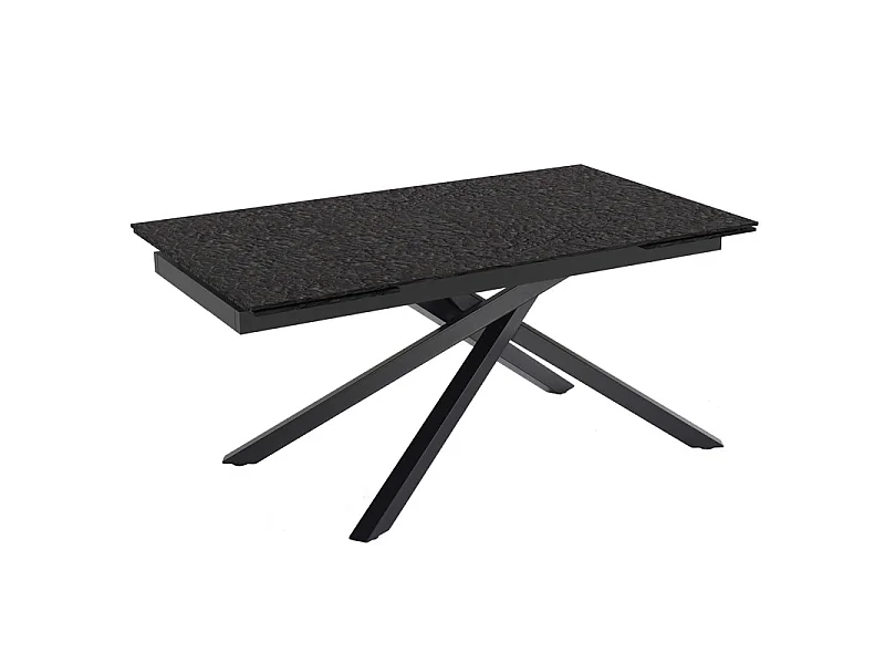 Table extensible 180 à 260 cm verre bullé gris anthracite pied torsadé - ATLANTA 05